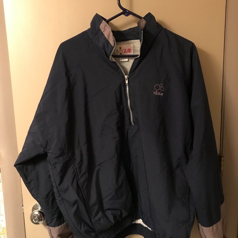 b.i. GEAR Men's Windbreaker Jacket / Pullover Large Waterproof, Blue/Gray